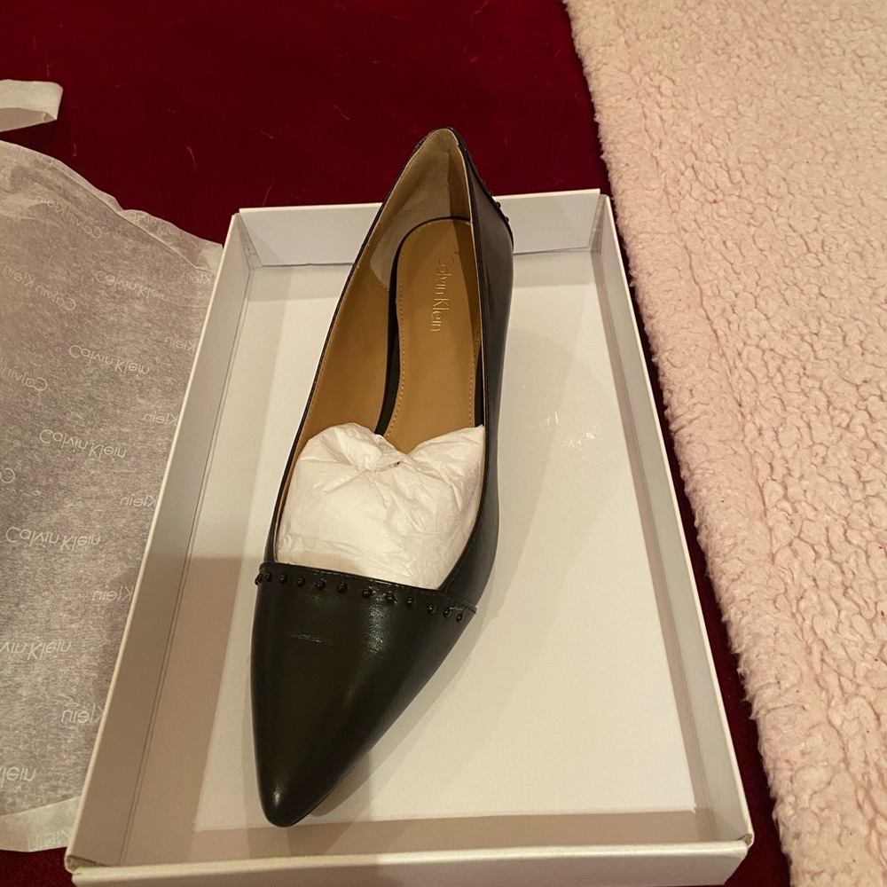 Calvin Klein Griselda leather tonal stud kitten heels.
